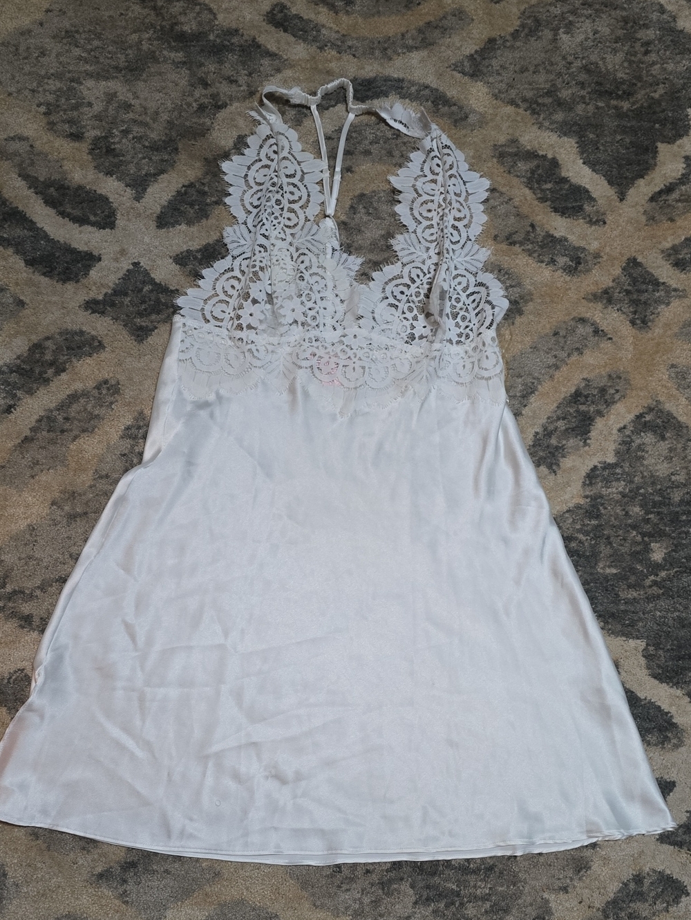 Victoria's Secret White Lace Halter Satin Chemise Nightdress Vintage